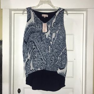 3/$99 Philosophy Blue Abstract Paisley Print High Low Sleeveless Blouse Medium